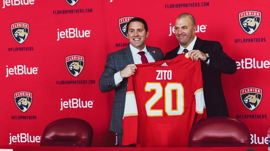 Florida Panthers President & CEO&nbsp;Matthew Caldwell?and the teams new General Manager, Bill Zito on September 2, 2020.