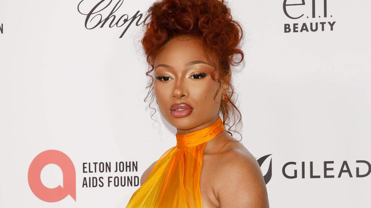 Meghan Thee Stallion at the arrivals of the 33rd Annual Elton John AIDS Foundation Academy Awards Viewing Party at West Hollywood Park in West Hollywood, CA on March 2, 2025. (Photo by Nina Prommer/Sipa USA)