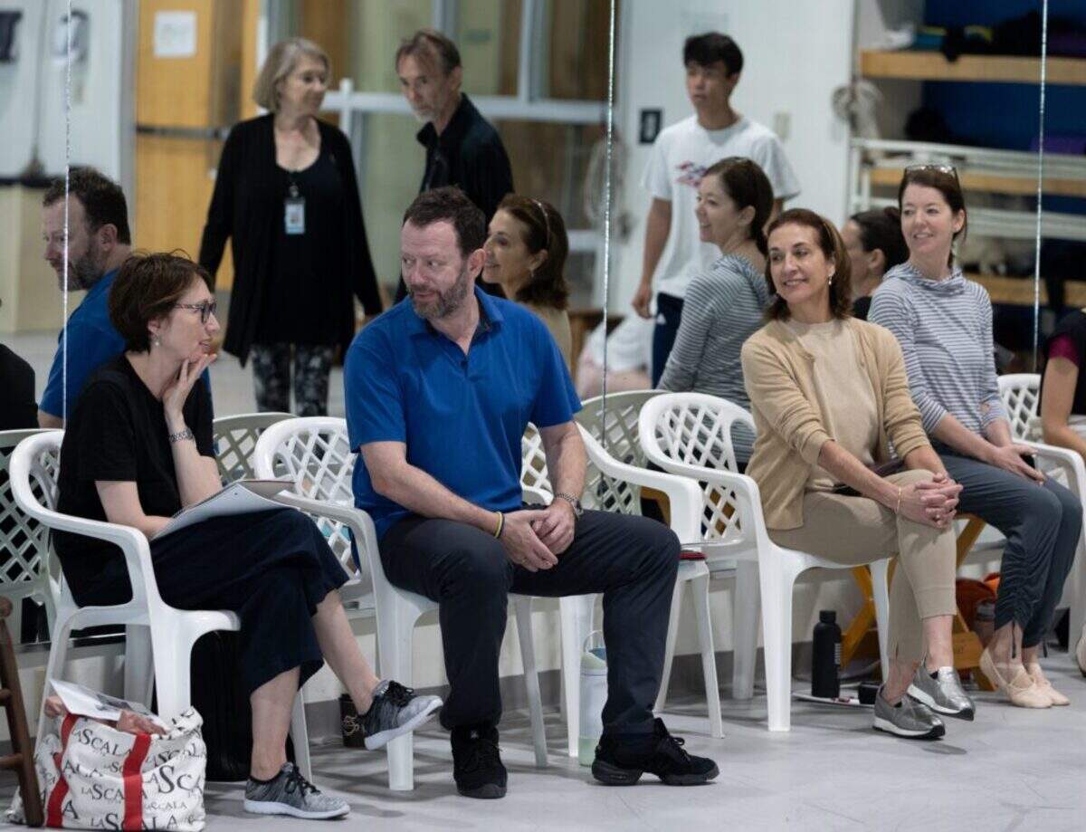 From left, Tatiana Ratmansky, Choreographer Alexei Ratmansky, Miami Ciby Ballet Artistic Director Lourdes Lopez, and Rehearsal Director Joan Latham during a rehearsal for Miami City Ballet’s “Swan Lake.”