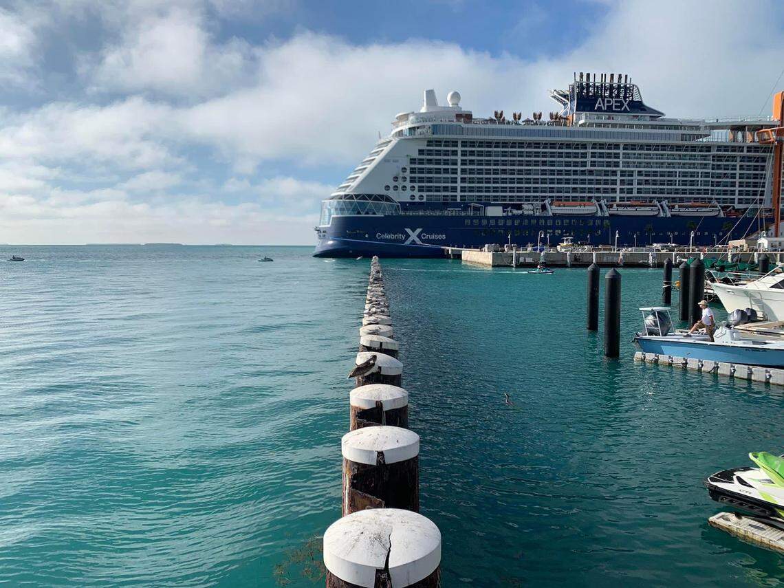 The Celebrity Apex cruise ship arrived in Key West on Feb. 6, 2022. In this photo posted by Safer Cleaner Ships, a group that opposes large cruise ships coming to Key West, it appears to be partially blocking the entrance to Truman Harbor.