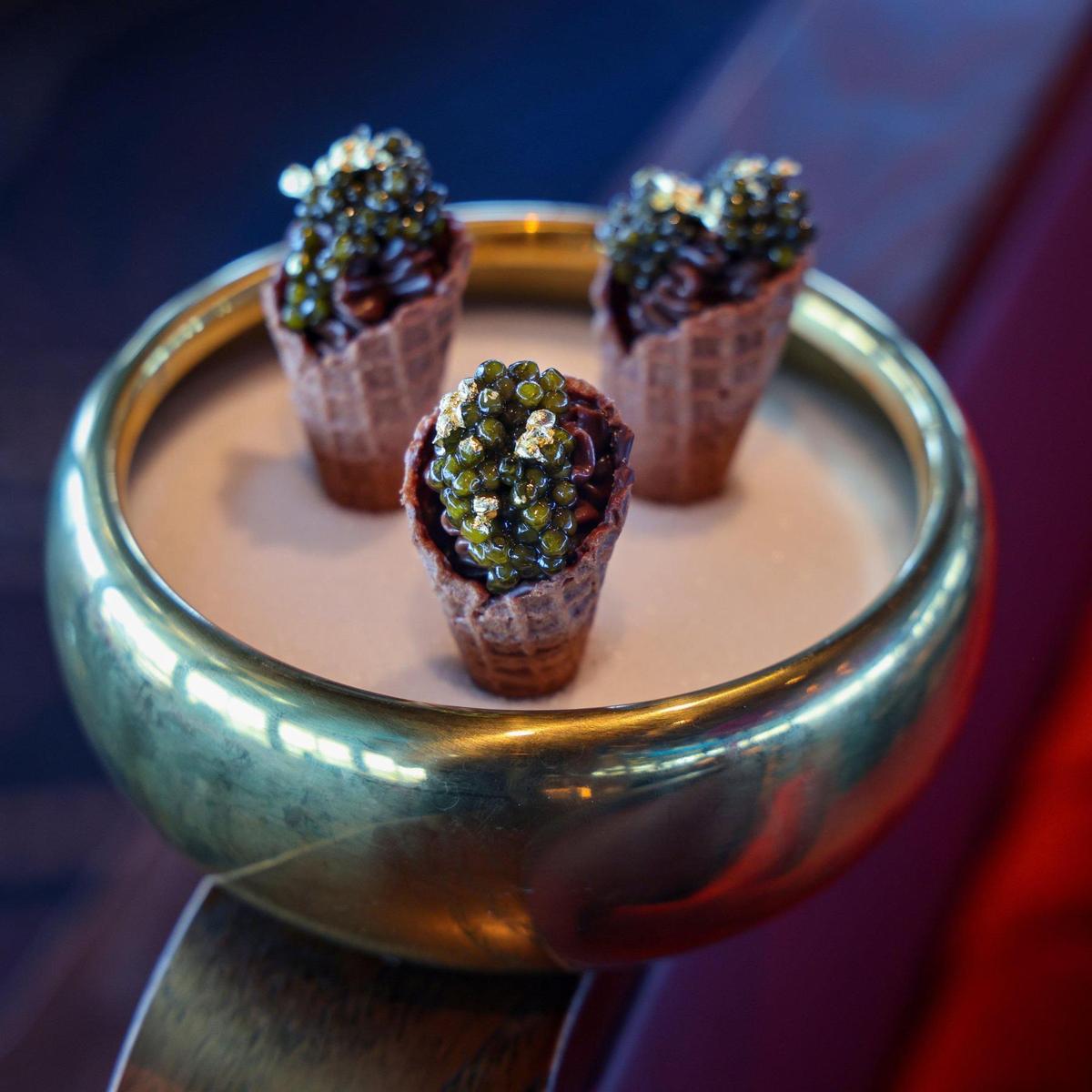 Caviar cones are one of the small plate offerings at Pier Top lounge at Pier Sixty-Six.