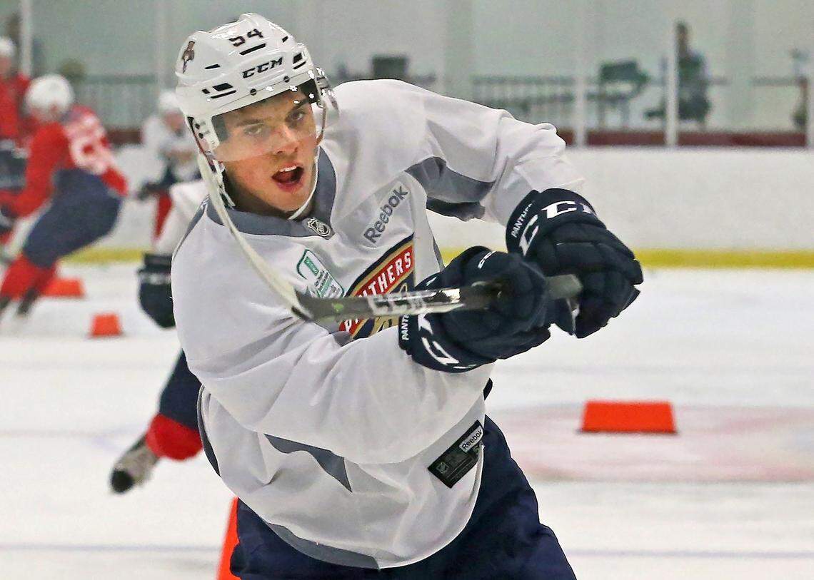 Florida Panthers prospect Grigori Denisenko (54) at the Florida Panthers Development Camp in Coral Springs, Florida, June 27, 2018.