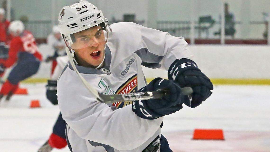 Florida Panthers prospect Grigori Denisenko (54) at the Florida Panthers Development Camp in Coral Springs, Florida, June 27, 2018.
