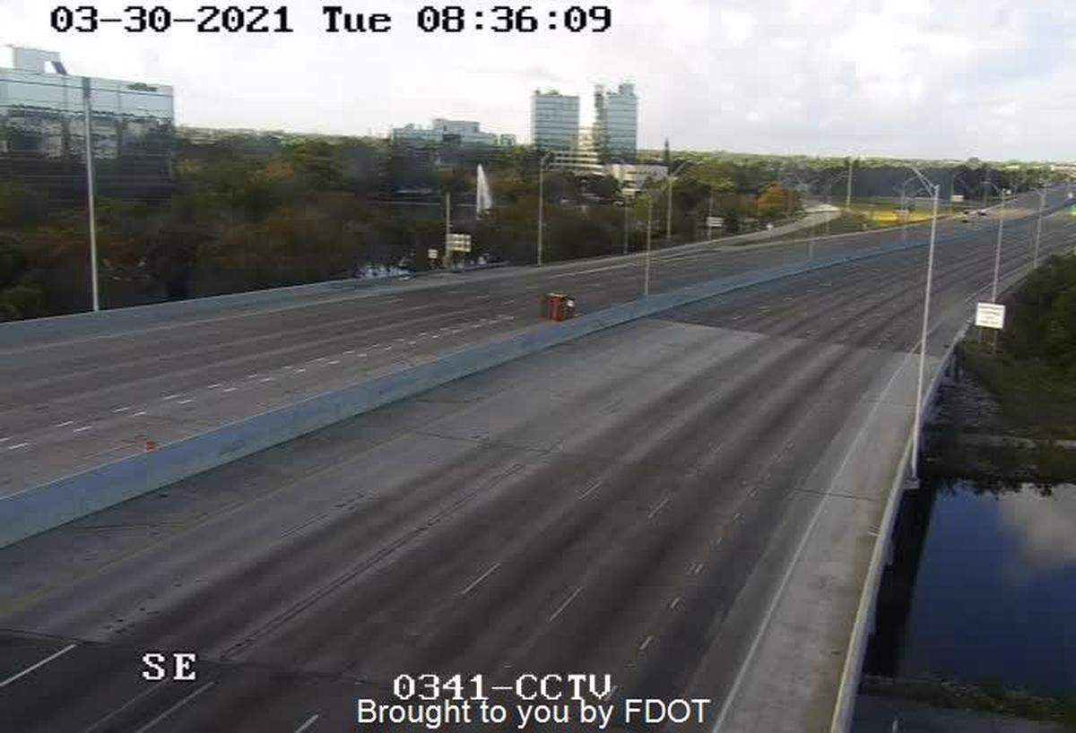An empty stretch of Interstate 95 during Tuesday morning rush hour after both directions were shut down by the tanker truck crash and fuel spill