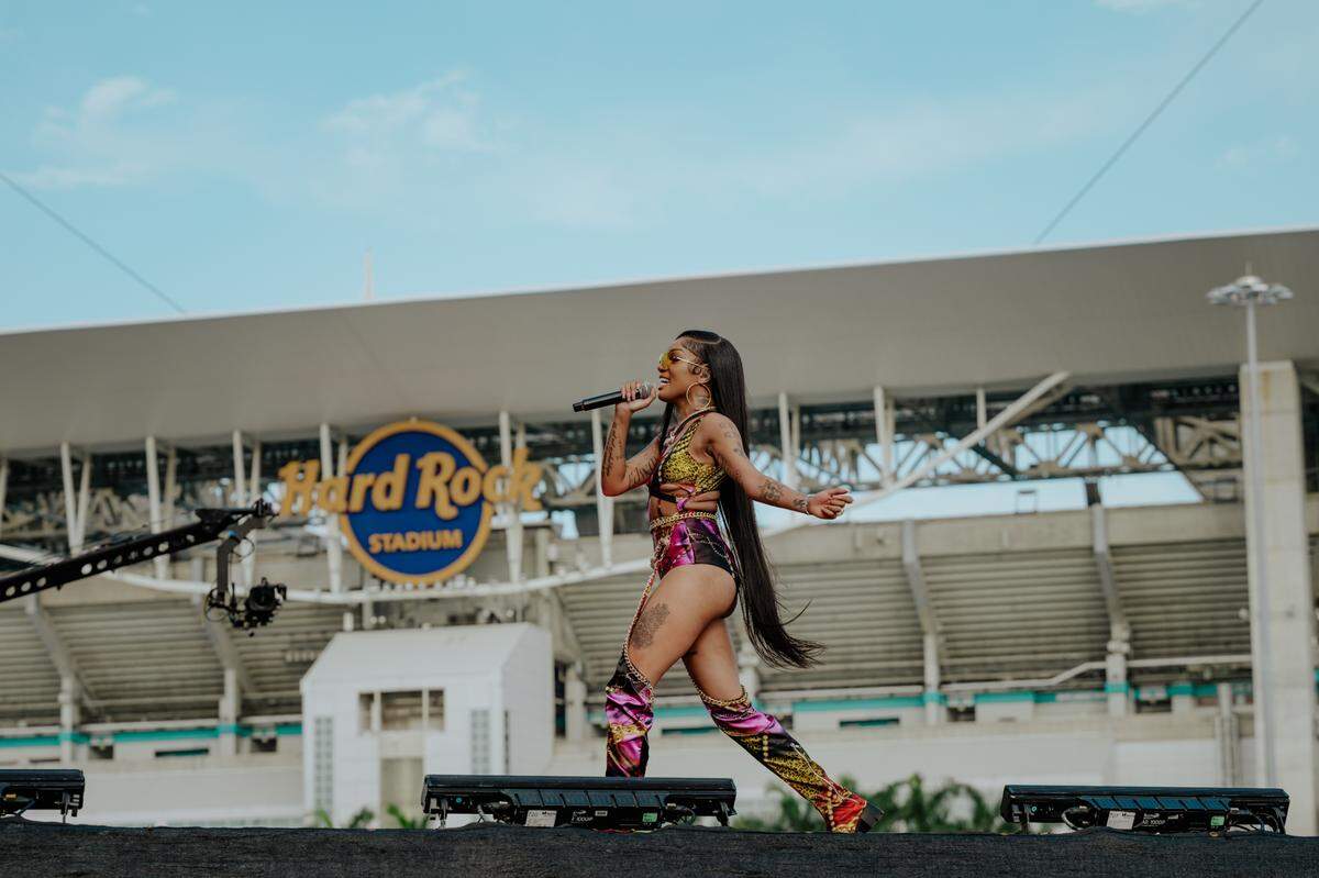 GloRilla rocks the Gopuff stage at Rolling Loud Miami in Miami Gardens, Florida on Saturday, July 22, 2023. The Memphis-born rapper performed selections from her 2022 EP “Anyways, Life’s Great...” including “F.N.F. (Let’s Go)” and “Tomorrow 2.”