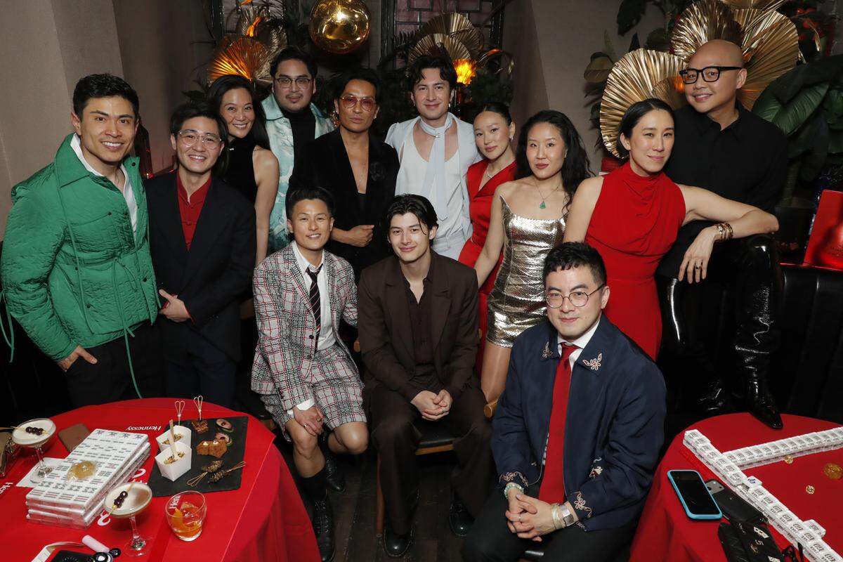 NEW YORK, NEW YORK - FEBRUARY 12: (L-R) Bing Chen, JJ Jimenez, Gloria Zhu, Bach Mai, Melissa King, Prabal Gurung, Liam Oh, Hudson Williams, Yerin Ha, Kim Shui, Bowen Yang, Eva Chen and Daniel Martin attend Gold House's Lunar New Year Gold Celebration at Chinese Tuxedo on February 12, 2026 in New York City. (Photo by Astrid Stawiarz/Getty Images for Gold House)