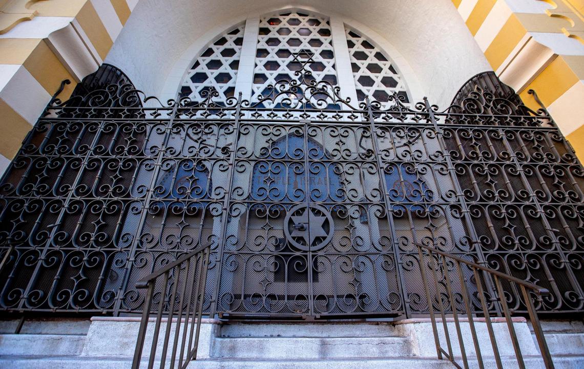 A view of the entrance gate to Temple Israel of Greater Miami in Miami on March 11, 2022.