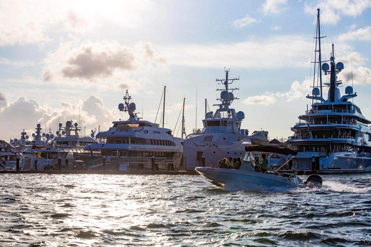 Rybovich superyacht marina as seen from the Intracoastal waters of the Atlantic Ocean in West Palm Beach, Florida, on November 6, 2019.