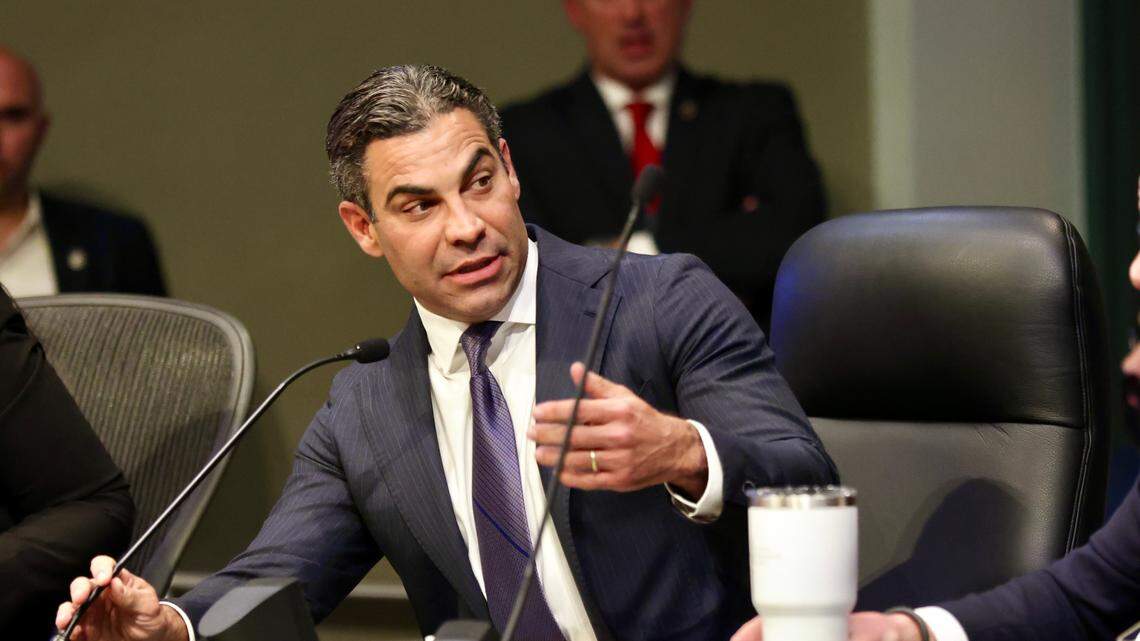 Miami Mayor Francis Suarez offers remarks during a special commission meeting regarding the city’s budget at Miami City Hall on Monday, Dec 11, 2023.