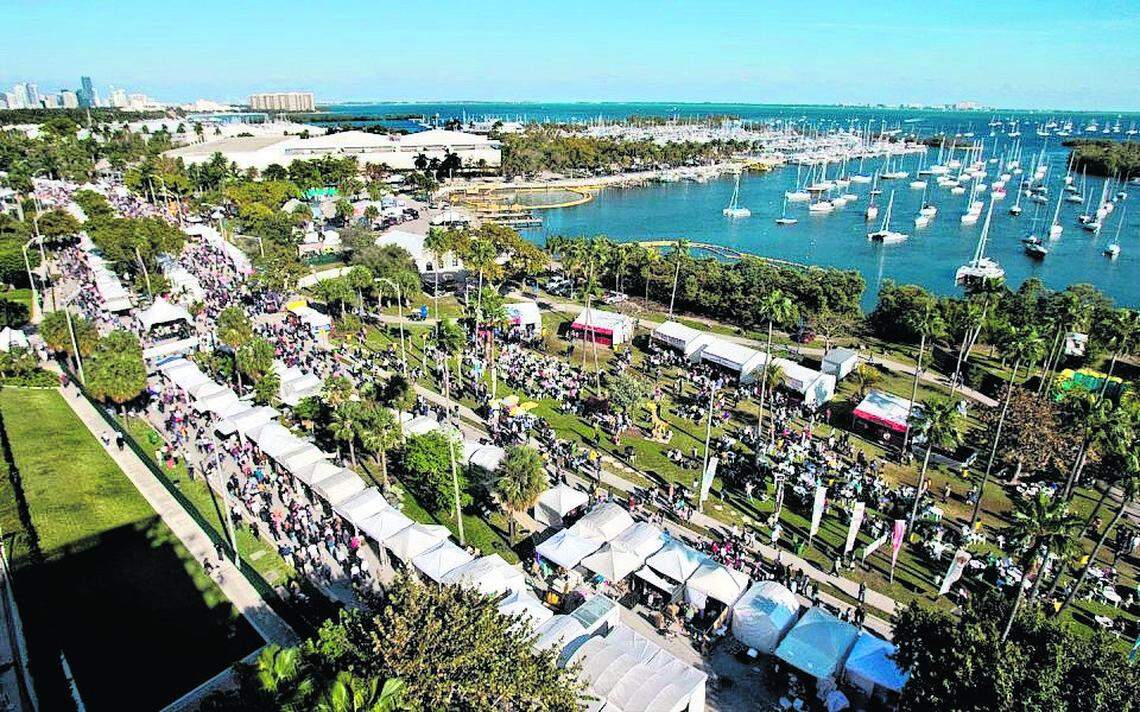 A aerial shot of the Coconut Grove Arts Festival in February 2024.