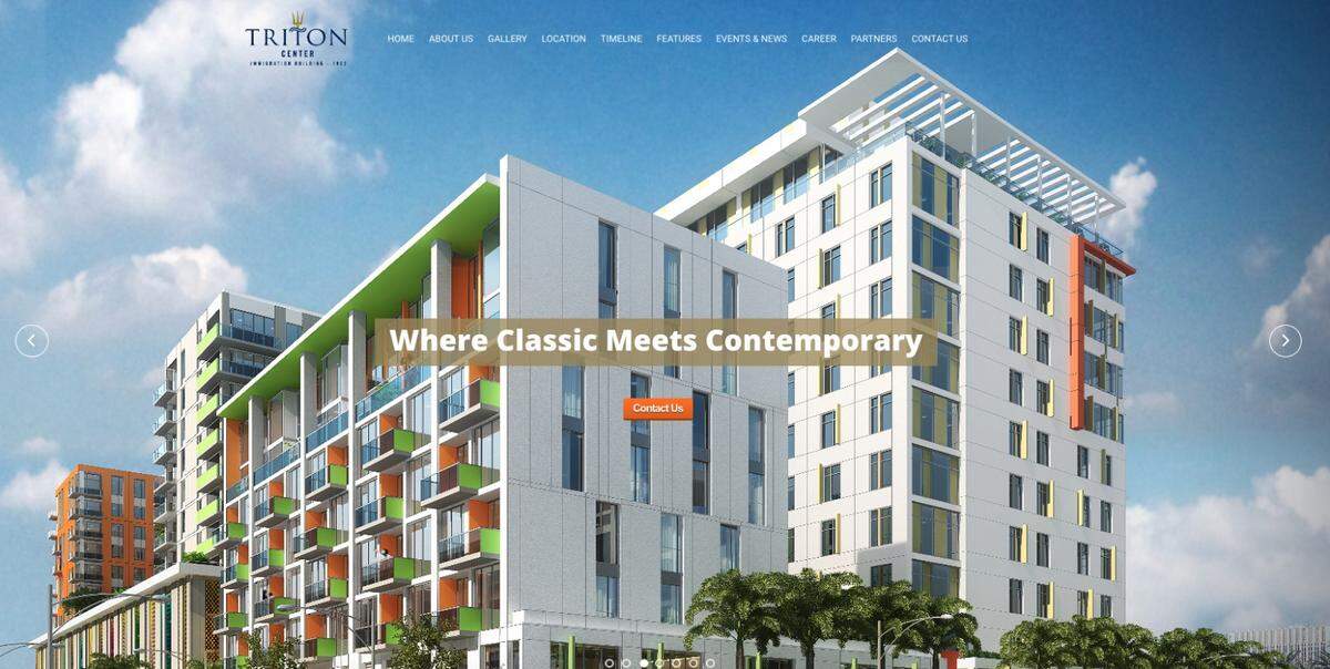 Captura de pantalla de la página web de Triton Center que muestra el aspecto que debía tener el edificio de inmigración luego de renovado.