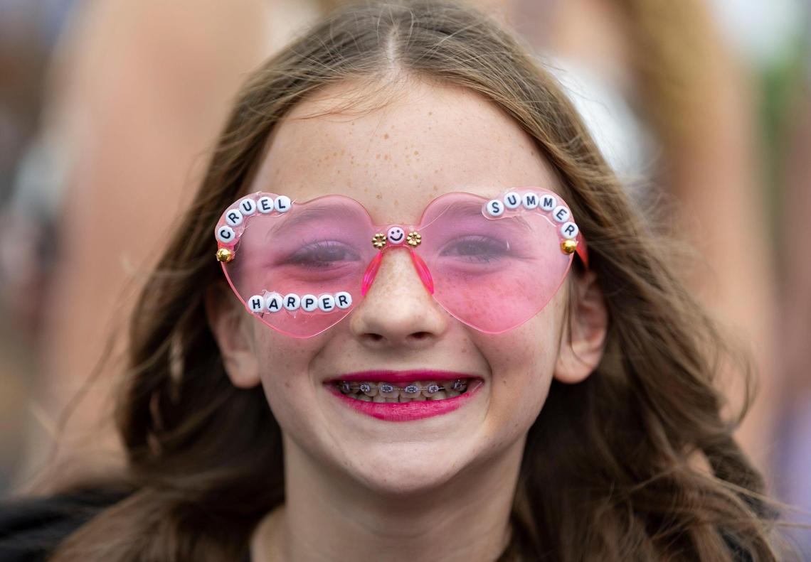 Harper Forrest, 10, from Carlsbad, New Mexico, arrives to Hard Rock Stadium to watch Taylor Swift’s The Eras Tour on Friday, Oct.18, 2024, in Miami Gardens, Fla.