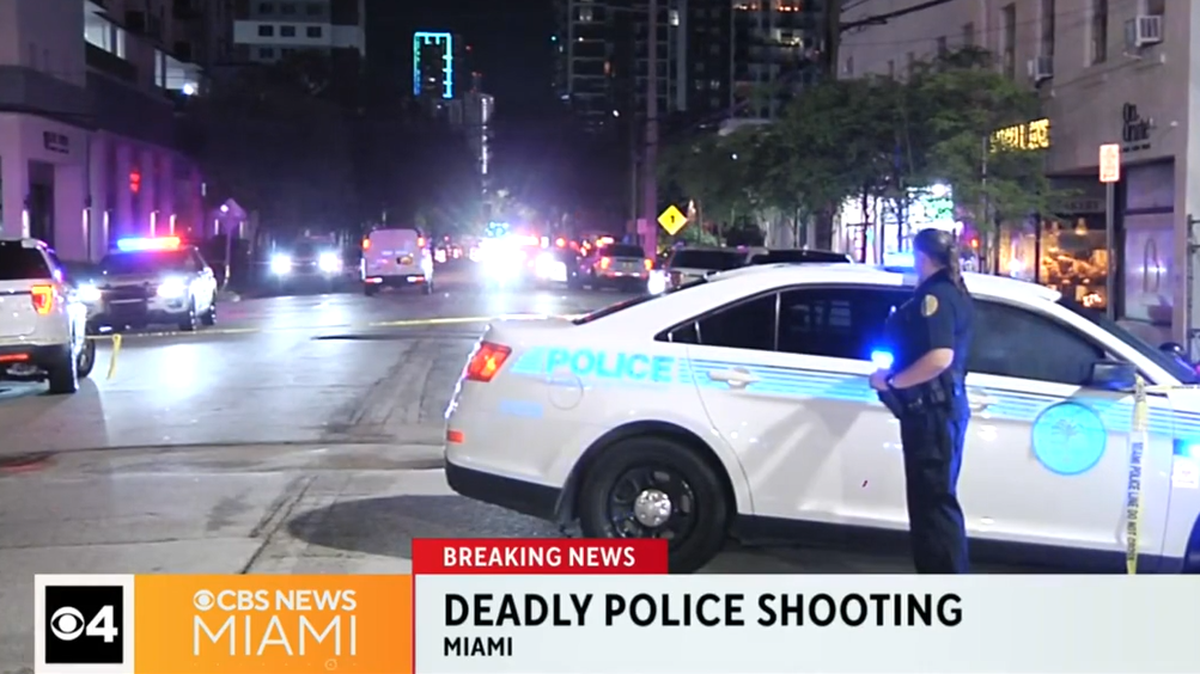 The scene on Northeast Second Avenue near 25th Street after a Miami police officer shot and killed a woman.