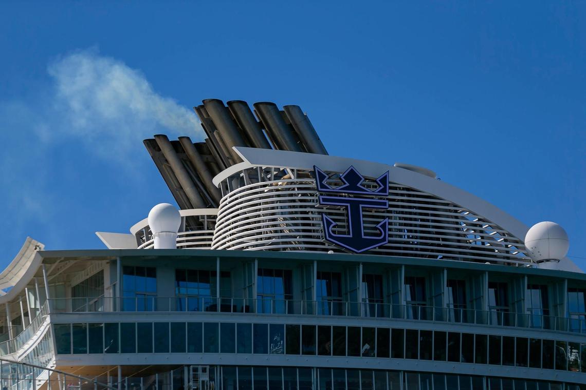 Without shore power, cruise ships, like Royal Caribbean’s Harmony of the Seas docked at PortMiami on Jan. 20, 2021, must idle their engines while in port, spewing avoidable greenhouse gases into the atmosphere.