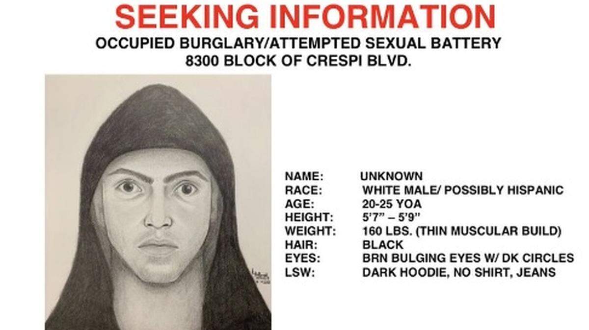 Miami Beach police released a sketch Tuesday, Oct. 23, 2018, of a man who detectives say sexually assaulted a woman inside her home two days earlier.