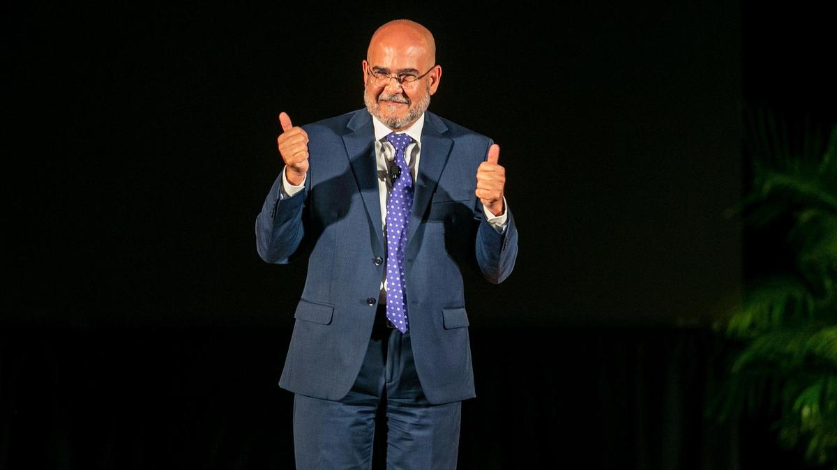 Superintendent Jose L. Dotres speaks during his first Miami-Dade County Public Schools District Opening of Schools event celebrated at Miami Senior High School in Miami, on Friday August 5, 2022. On Wednesday, June 21, 2023, the school board extended his contract for up to three years.