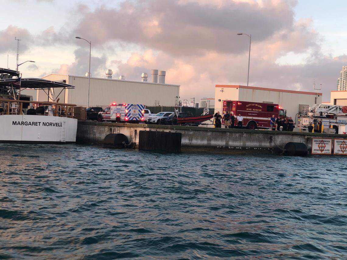Emergency officials report that a car fell off the Fisher Island Ferry off the MacArthur Causeway near Miami Beach on Tuesday afternoon, Feb. 18. There may have been two people inside, officials said.