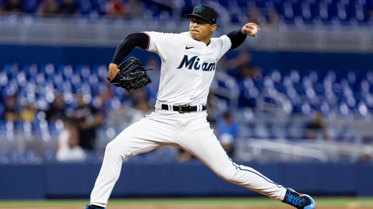 Miami Marlins pitcher Jesus Luzardo (44) throws the ball during the first inning of an MLB game against the San Diego Padres at loanDepot park in the Little Havana neighborhood of Miami, Florida, on Thursday, June 1, 2023.