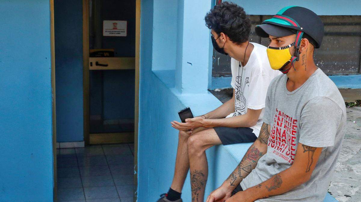 People leave one of the Western Union offices in Havana, Cuba, on Sept. 28, 2020. EFE / Yander Zamora/Sipa USA