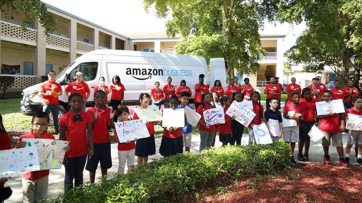 Amazon Business and Amazon’s Opa-locka fulfillment center recently donated more than $25,000 worth of school supplies to Robert B. Ingram Elementary School. Students and teachers received backpacks, music and art supplies, Kindles, and swag bags during the event.