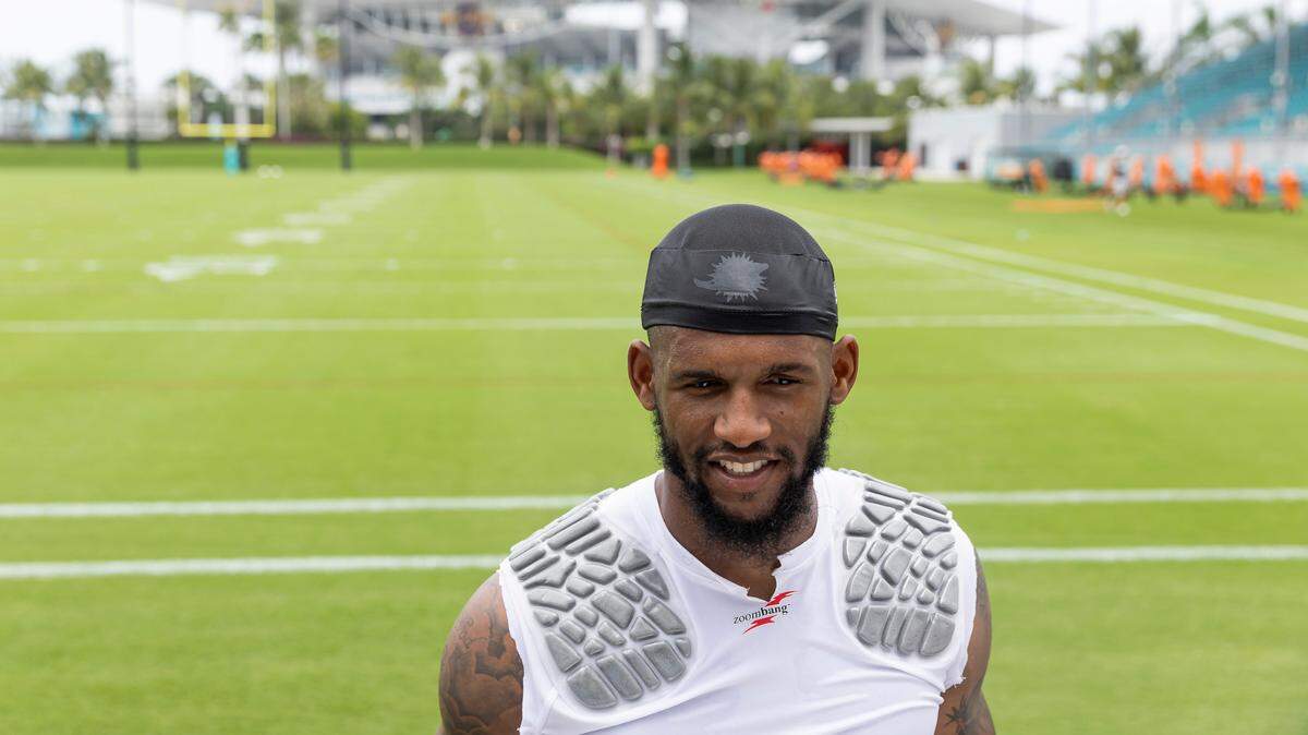 Miami Dolphins wide receiver Cedrick Wilson Jr. (11) speaks to the media during team practice at the Baptist Health Training Complex on Wednesday, May 31, 2023, in Miami Gardens, Fla.