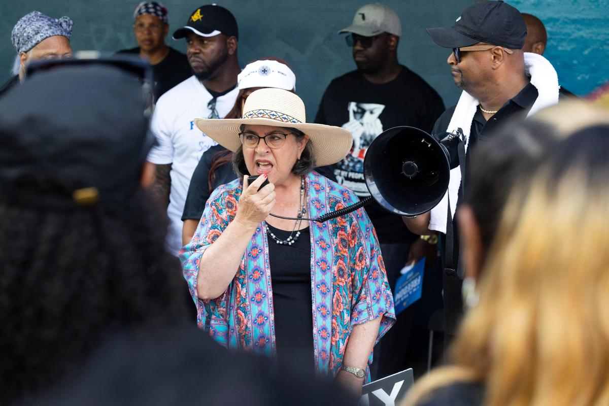 Miami-Dade County Mayor Daniella Levine Cava speaks during a Souls to the Polls event on Sunday, Nov. 6, 2022, in Liberty City, Miami. The march started at the African Heritage Cultural Arts Center and ended at the polling place at the Joseph Caleb Center.