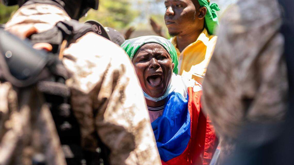 A protester at a demonstration on Thursday, April 3, 2025, in Port-au-Prince.