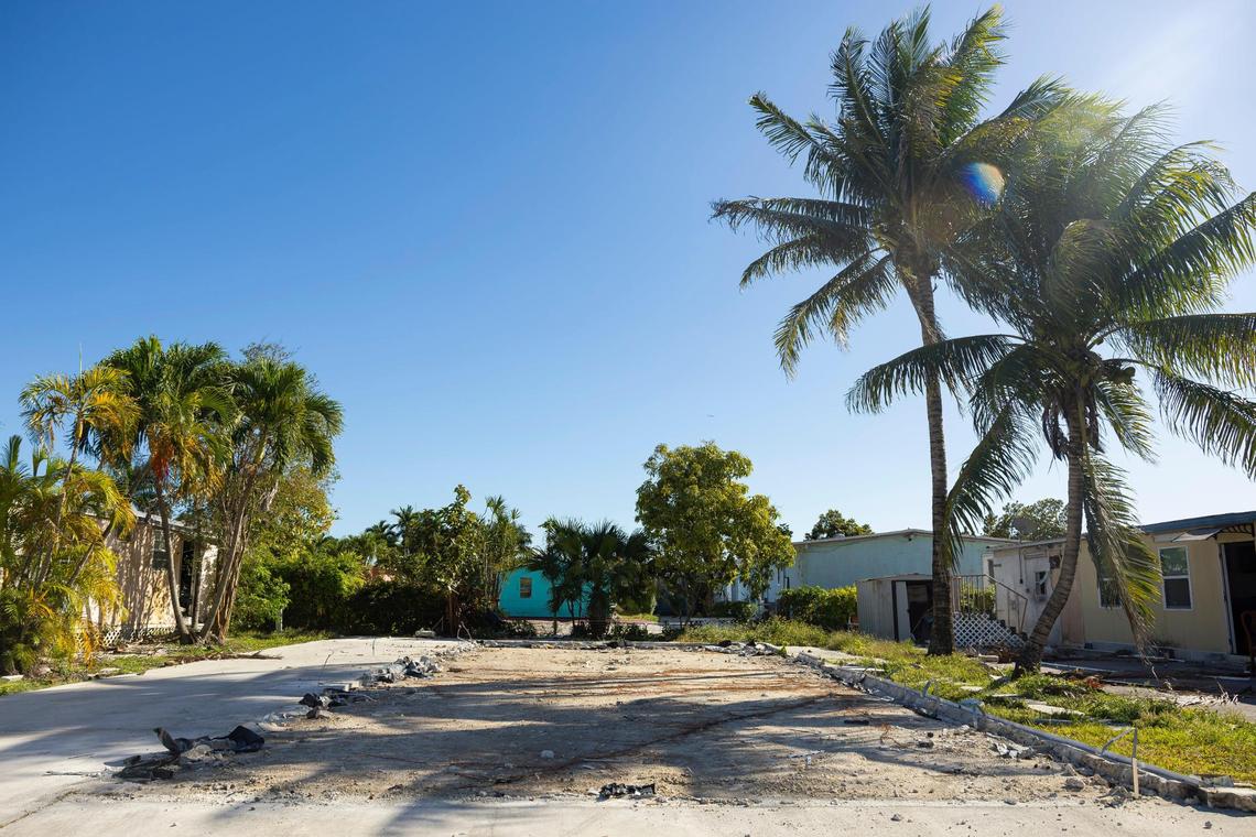 An empty lot is seen on Northwest Third Terrace in the Li’l Abner Mobile Home Park on Friday, March 7, 2025, in Sweetwater, Florida.