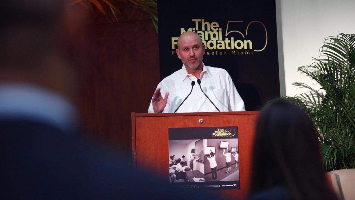 Javier Alberto Soto, president and CEO of the Miami Foundation, speaks during an event at the University of Miami Newman Alumni Center on June 2, 2017.