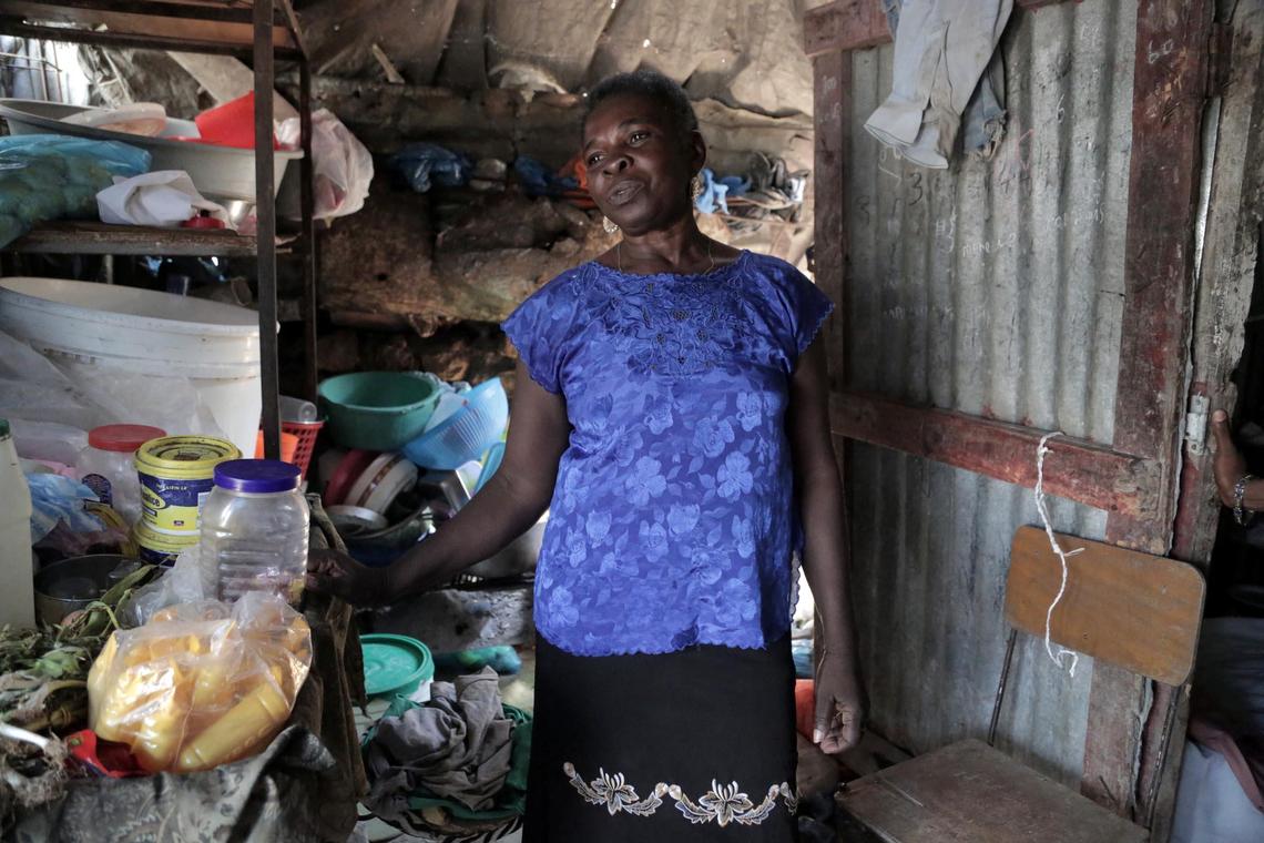 Manette Francois, 58, says that before the Jan. 12, 2010, earthquake she had an easier life than today. She lives in a tent city, Teren Toto, in Delmas, in a tin shack that doubles as living quarters and neighborhood grocery store.