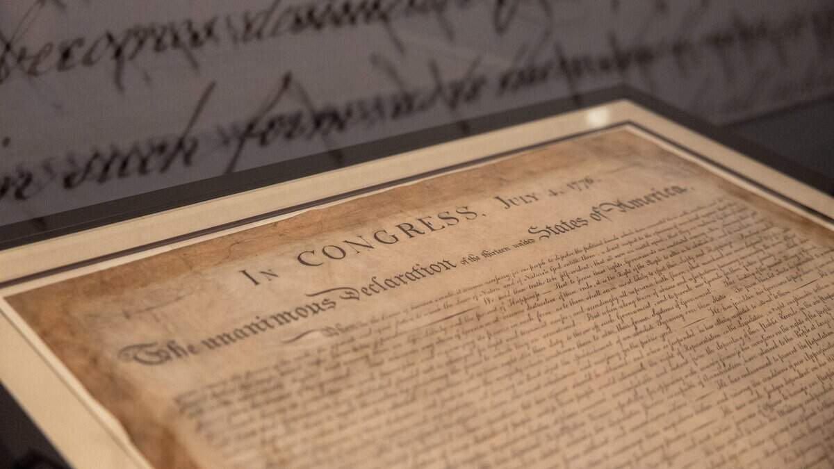 An etching of the Declaration of Independence is displayed during a press preview of the “250 Founding Documents Exhibit” at the Museum of Miami in Miami, Fla., on Wednesday, June 17, 2026.