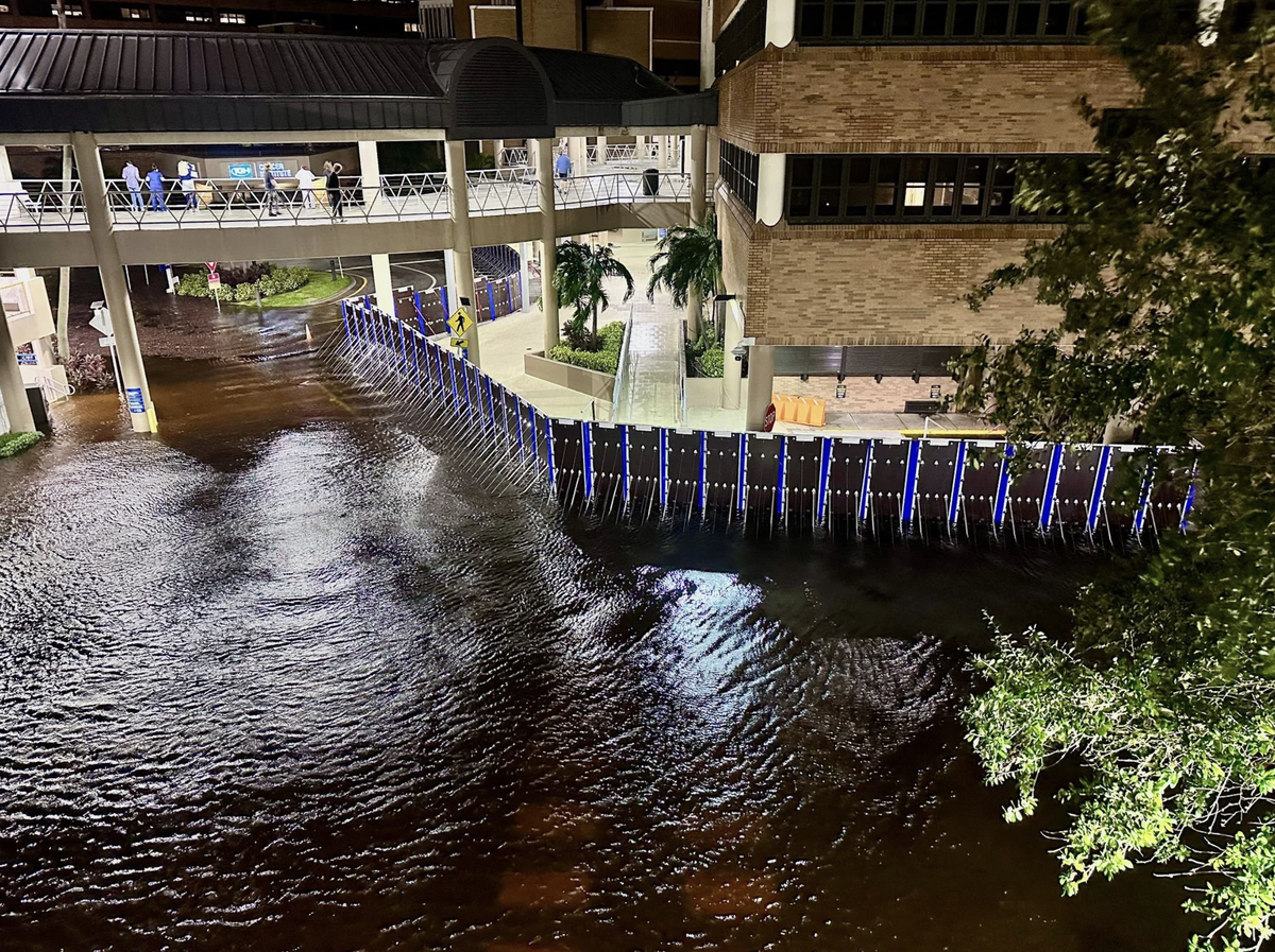Tampa General Hospital used “AquaFence” walls around the entire facility during Hurricane Milton last year. The barrier is bolted into the ground and is supposed to be able to handle 15-foot storm surges and 140 mph winds. 
