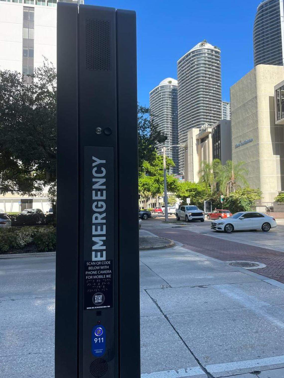 The interactive kiosks in Miami include an emergency call button to call 911.