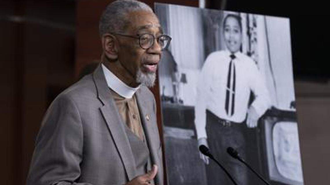 In 2020, U.S. Rep. Bobby Rush, D-Illinois, speaks during a news conference about the “Emmett Till Antilynching Act” on Capitol Hill.