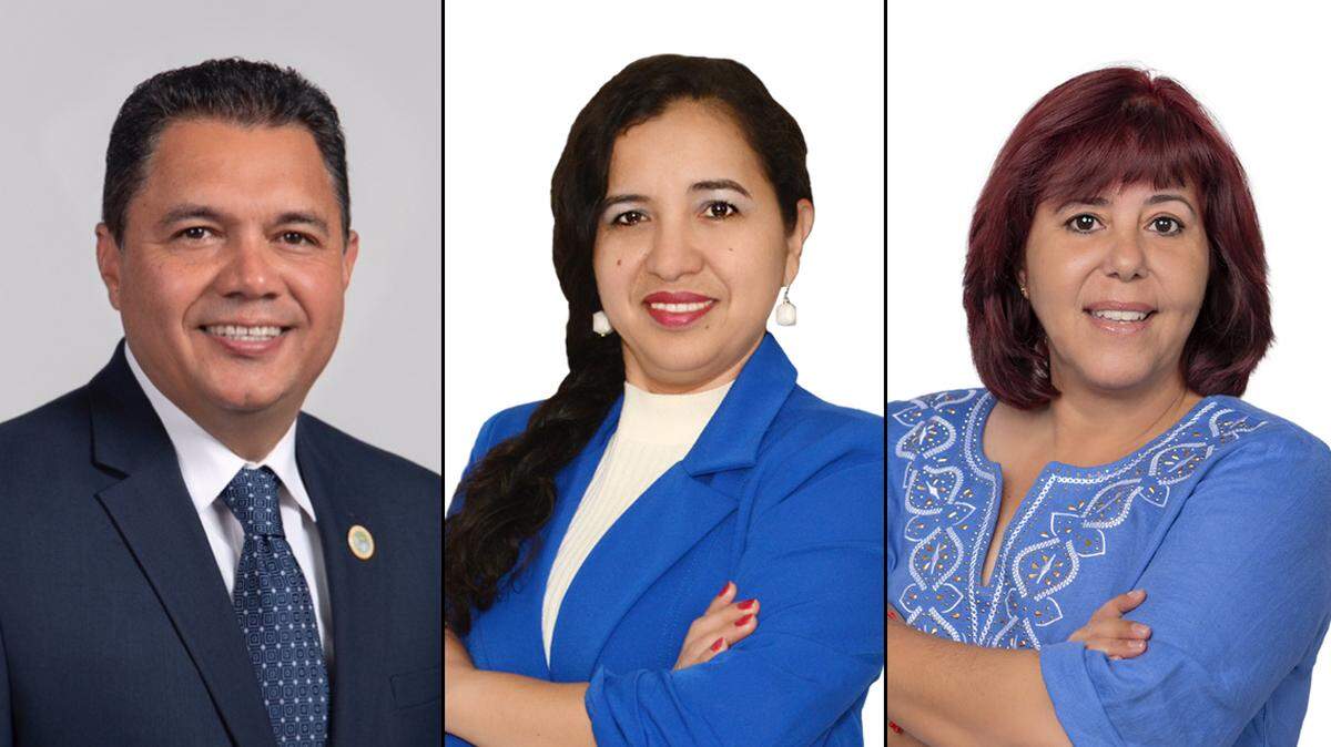 Medley Town Council candidates Edgar Ayala, Karina Pacheco and Lily Stefano.