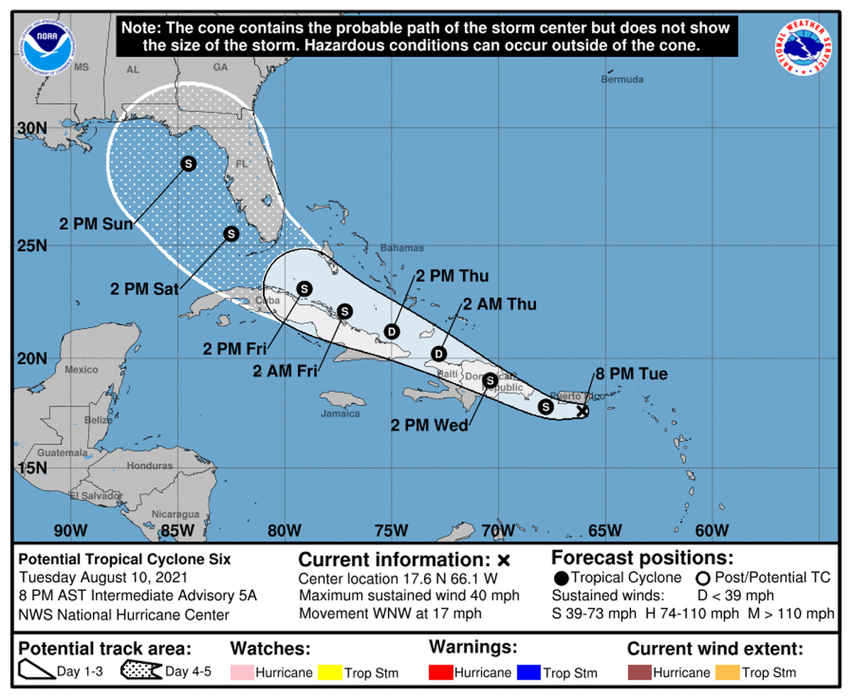 Potential tropical cyclone 6 has slightly stronger winds but still doesn’t have a defined enough core for tropical storm status.