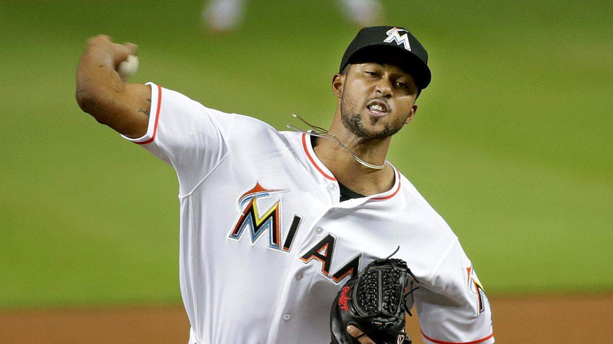 Marlins pitcher Sandy Alcantara pitches in the first inning of the Sept. 18 game against Washington. Alcantara is a favorite to be in the Marlins’ starting rotation next season.