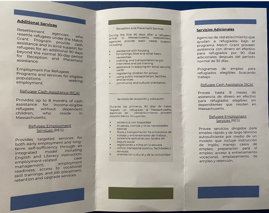 A brochure provided to Venezuelan migrants in San Antonio promised them help in Massachussetts.