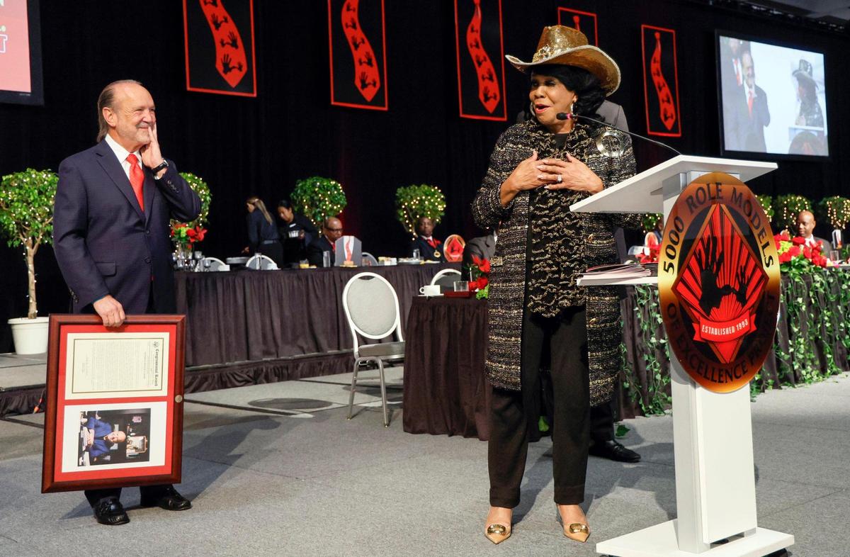 Lobbyist Ron Book reacts as Congresswoman Frederica S. Wilson speaks during the 5000 Role Models of Excellence Foundation’s 32nd Annual Dr. Martin Luther King Jr. scholarship breakfast on Saturday, Jan. 18, 2025.