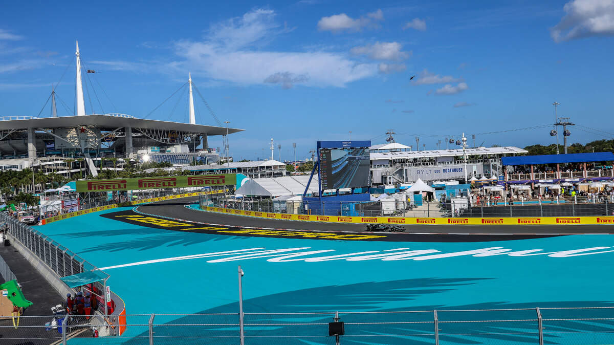 Mercedes driver Andrea Kimi Antonelli of Italy takes a turn during a Spring Qualifying session on the first day of the Formula One Miami Grand Prix at the Miami International Autodrome on Friday, May 2, 2025, in Miami Gardens, Fla.