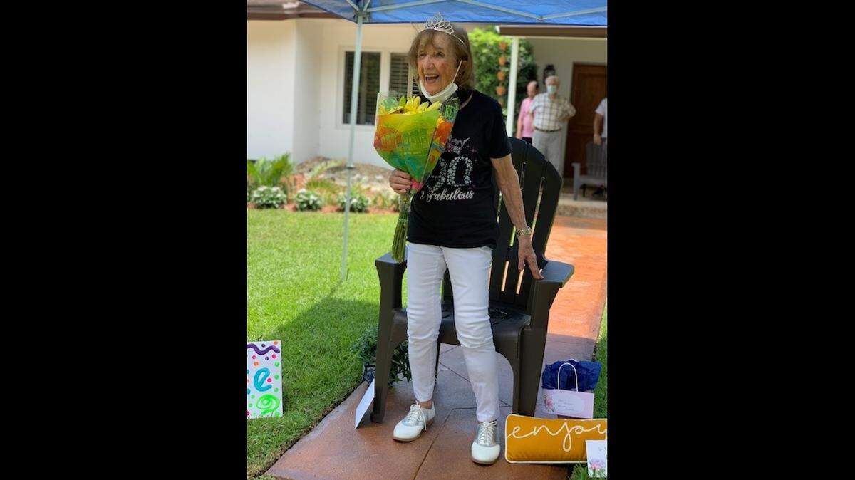 Felice Schwartz enjoys her 90th birthday party, even as she was socially distanced due to the coronavirus pandemic.