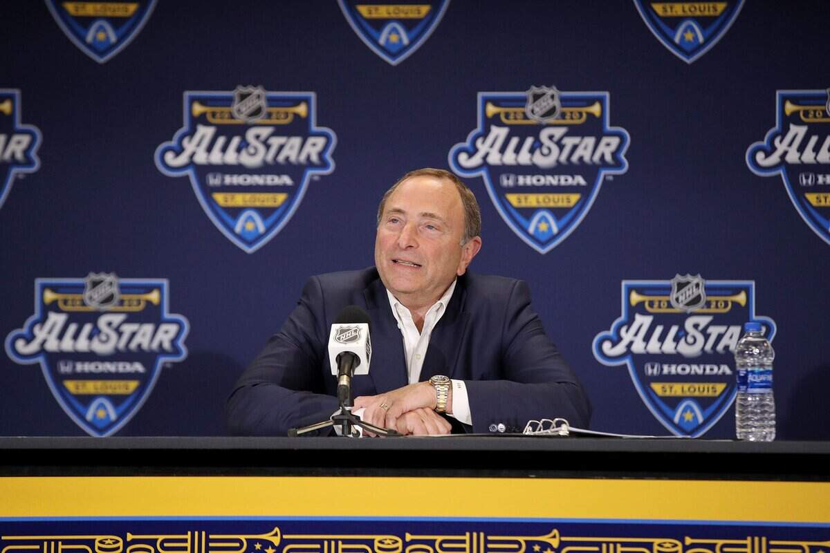 NHL Commissioner Gary Bettman speaks to the media prior to the All-Star Skills Competition at Enterprise Center in St Louis on January 24, 2020. (Bruce Bennett/Getty Images/TNS)