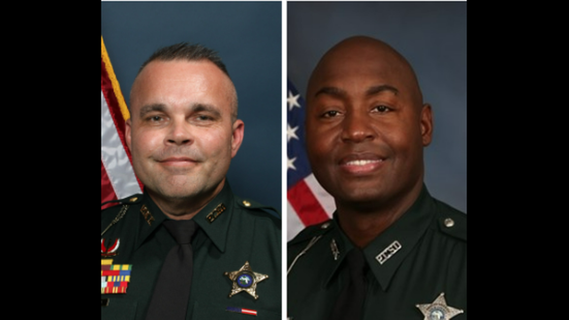 Lt. Chad Anderson (left) was shot once in the arm and the bullet went into his chest, officials say. Deputy Craig Smith (right) was shot four times in his right arm.