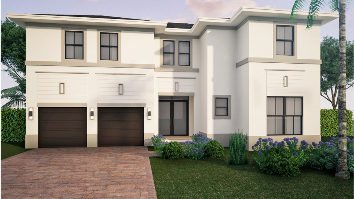 A rendering of a 4,500-square-foot home model for Century Grand Estates. The 2-story home would have four bedrooms, four bathrooms, a family room and a two-car garage. The Belize I model is one of about 22 models for the community.