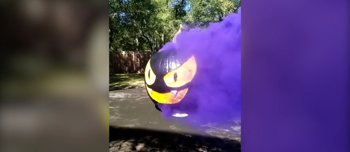 A Florida couple has created a Pokémon-inspired Gastly jack-o-lantern to celebrate Halloween — and it’s smoking.