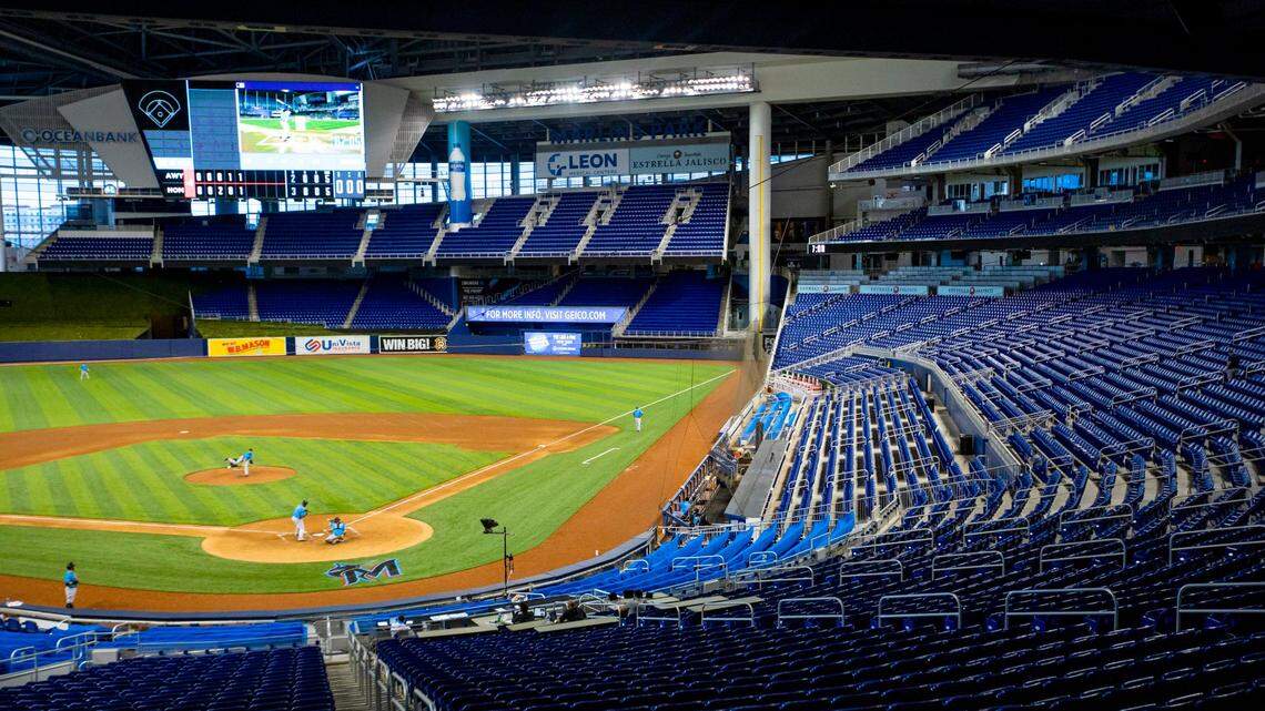 Marlins Park remains empty during a intra squad simulated game in Miami, Florida on Sunday, July 12, 2020.