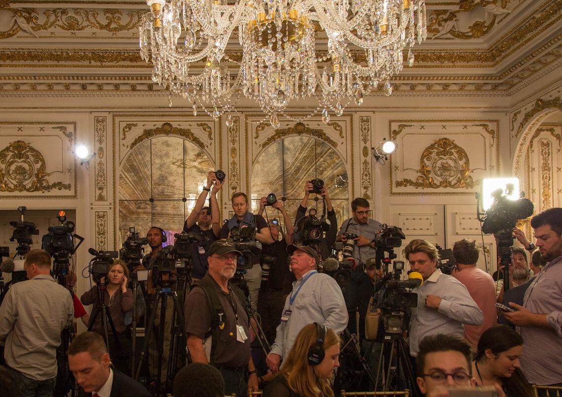 Photographers set up for a Donald J. Trump Super Tuesday press conference at Mar-A-Lago in Palm Beach, Florida on March 1, 2016.
