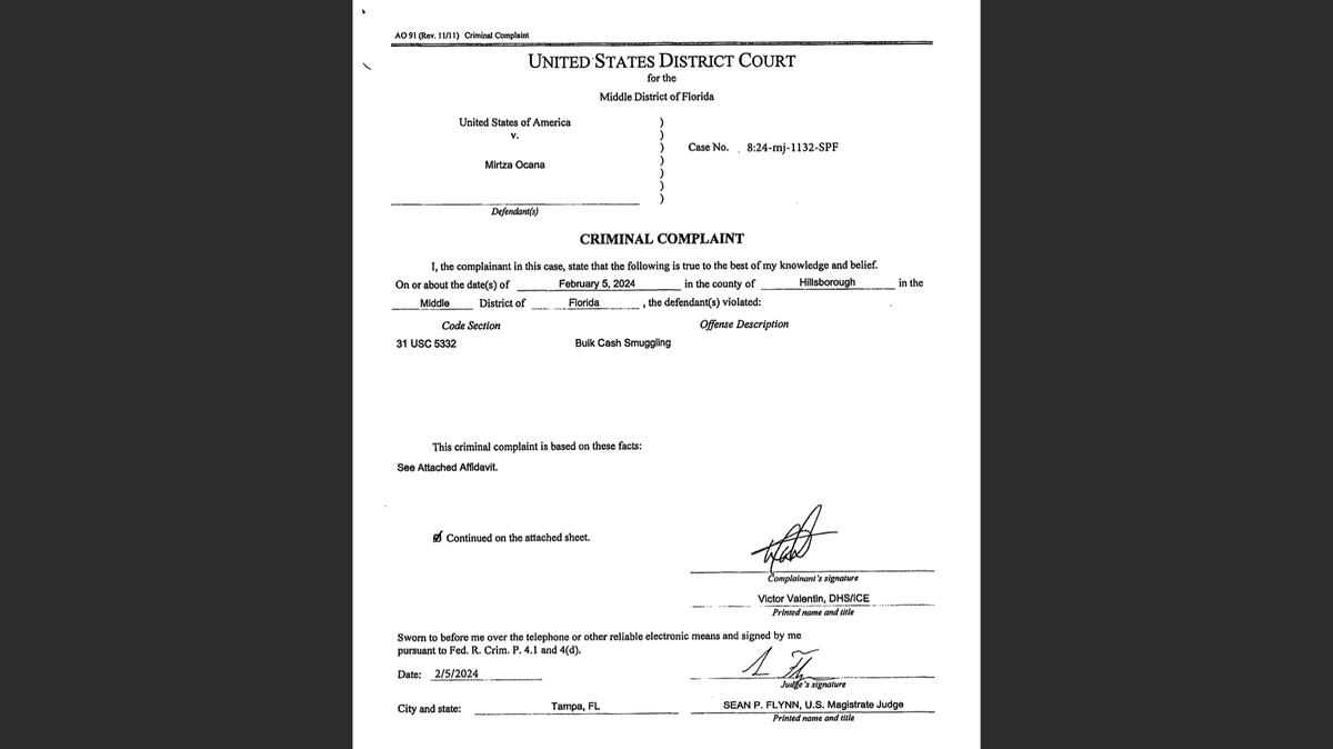 Federal complaint against Mirtza Ocana