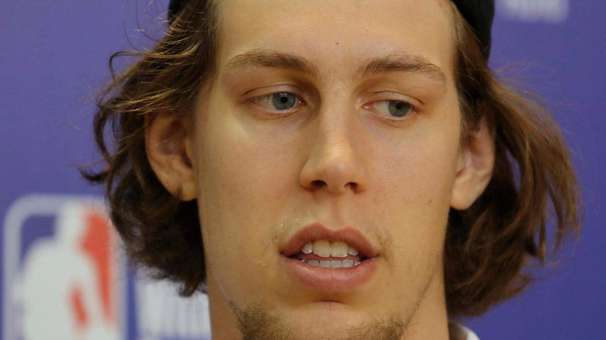 NBA player Kelly Olynyk of Miami Heat talks to the media during a Basketball Without Borders camp in Greater Noida, on the suburbs of New Delhi, India, Wednesday, May 30, 2018. The four-day camp will bring together the top 66 boys and girls from 16 countries and territories for the 10th edition of Basketball Without Borders Asia for global basketball development and community outreach program.