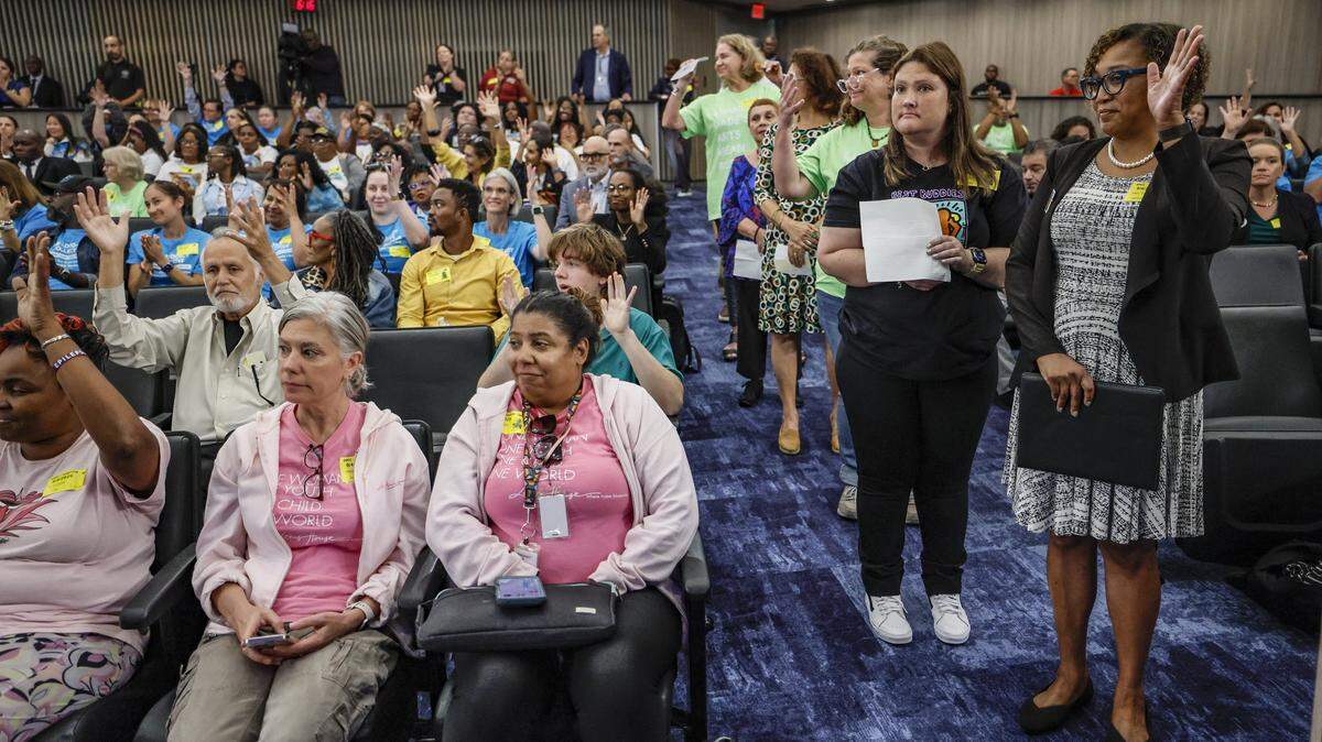 Charites funded by Miami-Dade County helped pack the County Commission chambers during the first of two budget hearings on Thursday, Sept. 4, 2025. The final hearing begins at 5 p.m. on Thursday, Sept. 17, 2025. 